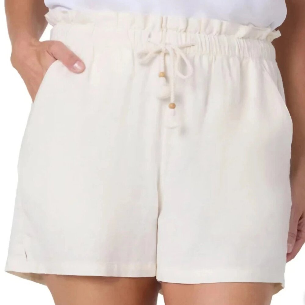 Hang Ten Women's Plus Size XXL Cream Elastic Waist Pull On Linen Blend Short NWT